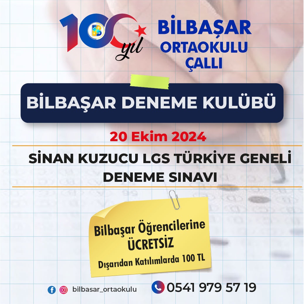 SİNAN KUZUCU LGS 1. TÜRKİYE GENELİ DENEME SINAVI BİLBAŞARDA! 